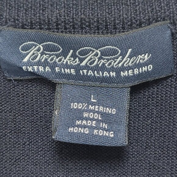 Brooks Brothers Sweater Vest Men L Merino Wool Knit Vneck Blue Preppy Office - Picture 4 of 9
